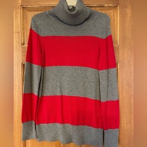Lands End Women's Red and Gray Striped Sweater